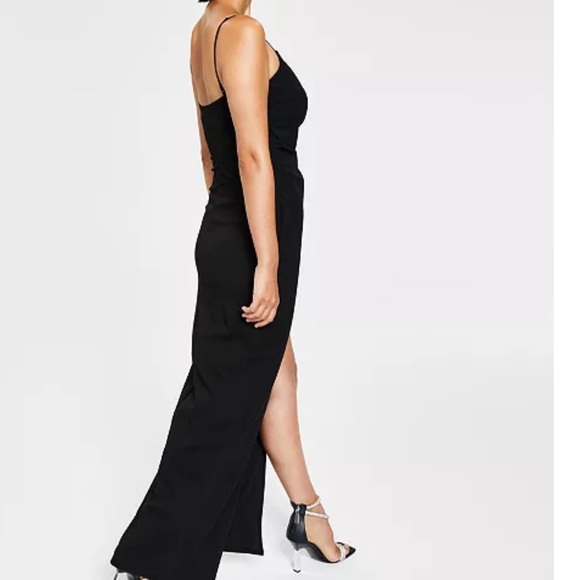 EMERALD SUNDAE Juniors' High-Slit Formal Gown Black Dress Evening Wear - Picture 6 of 13